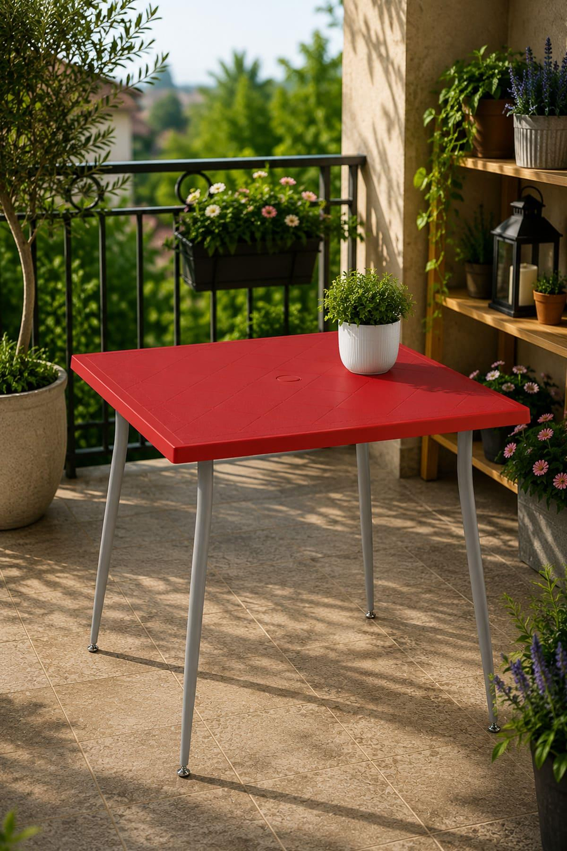 Alezy Carmen 80x80 Metal Gri Ayaklı Masa | ID6328