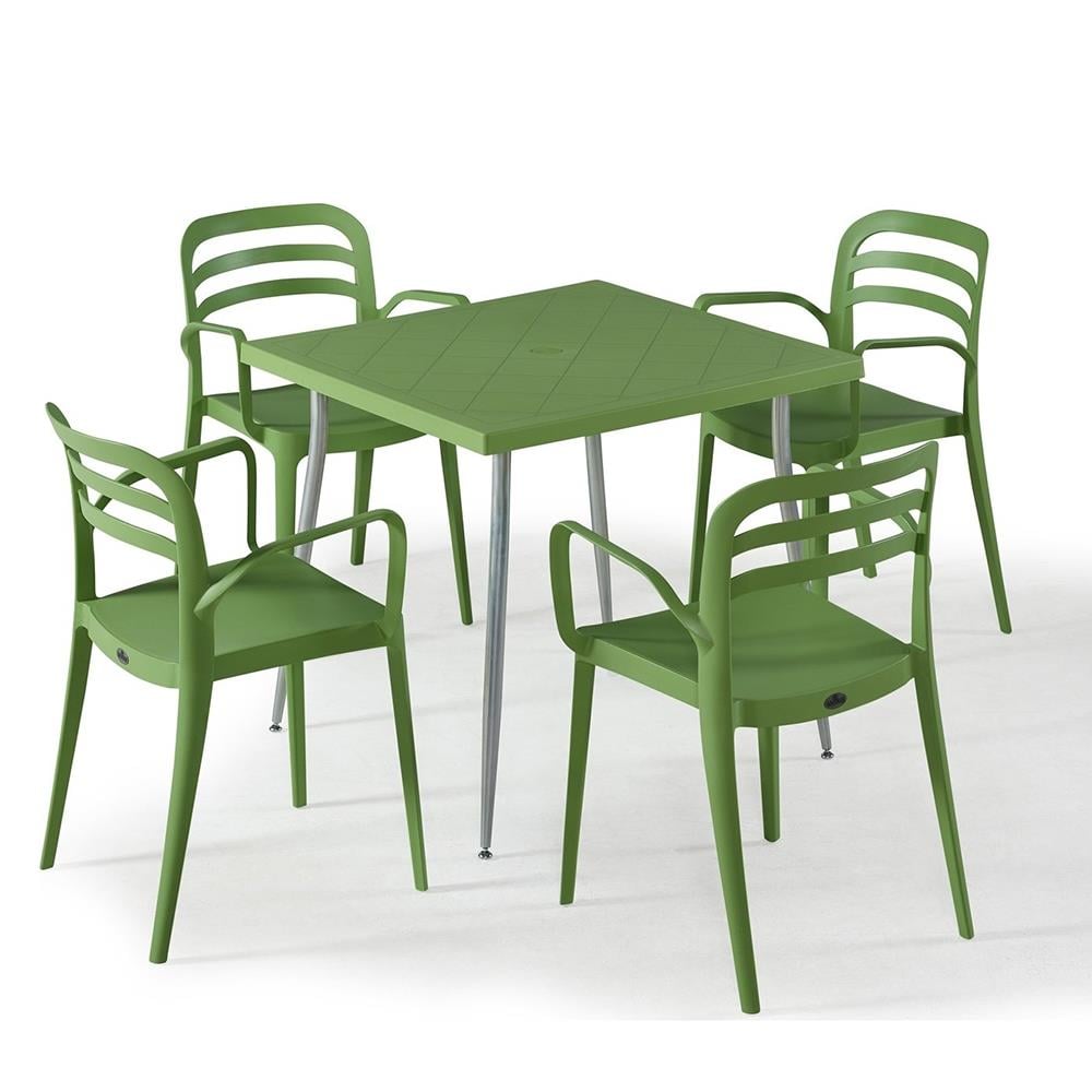 Alezy Carmen Masa Takımı 80x80 Masa + 4 Adet Aspendos Renkli Sandalye Yeşil | ID6401