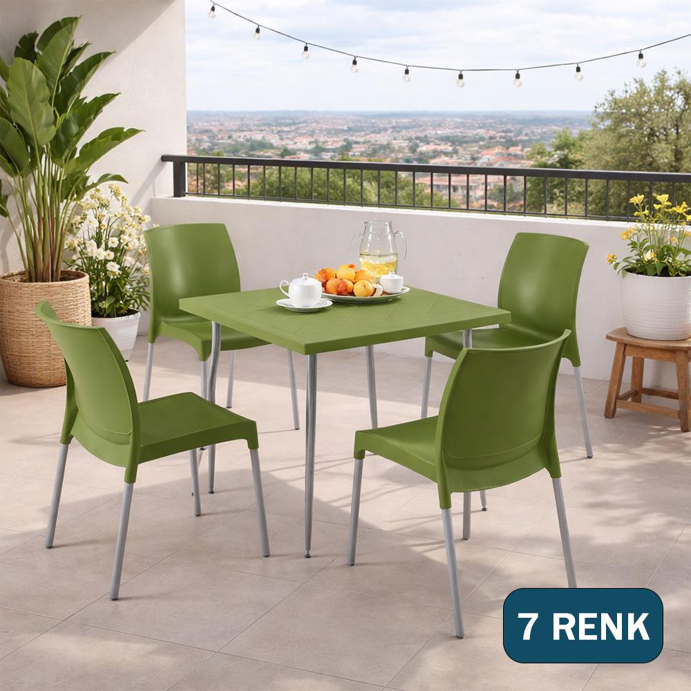 Alezy Carmen Masa Takımı 80x80 Masa + 4 Adet Castel Renkli Sandalye| ID6402