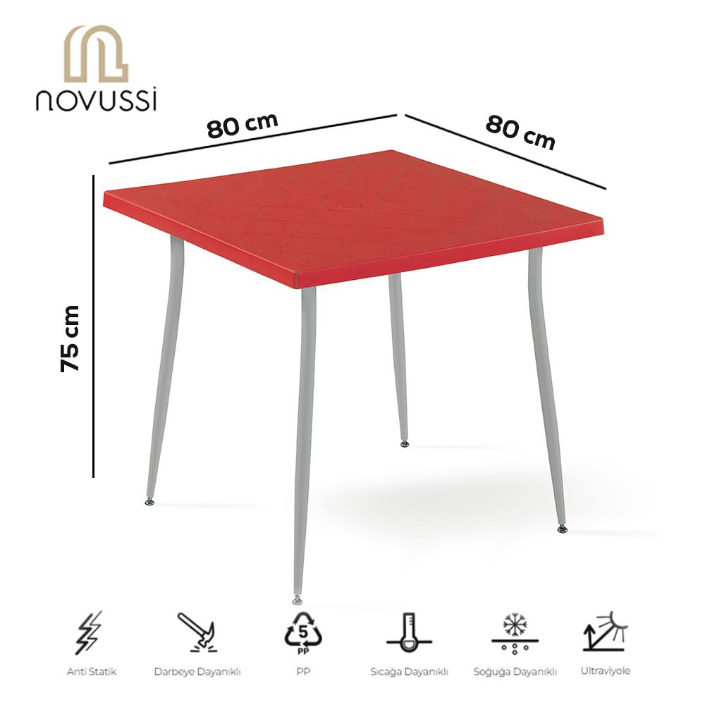 Alezy Carmen Masa Takımı 80x80 Masa + 4 Adet Aspendos Renkli Sandalye Kırmızı | ID6399
