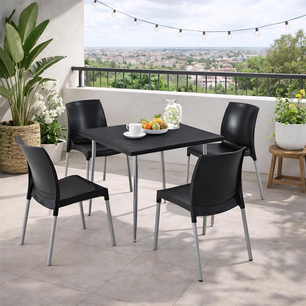 Alezy Carmen Masa Takımı 80x80 Masa + 4 Adet Castel Renkli Sandalye Siyah | ID6407