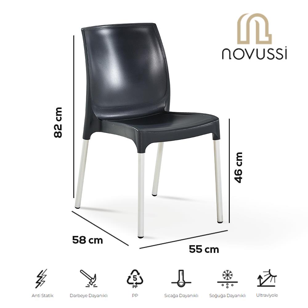 Alezy Carmen Masa Takımı 80x80 Masa + 4 Adet Castel Renkli Sandalye Antrasit | ID6402