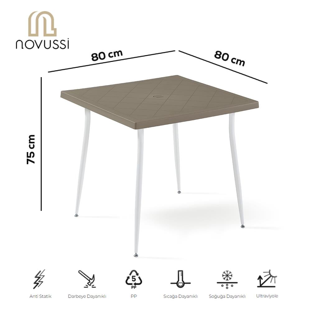 Alezy Carmen Masa Takımı 80x80 Masa + 4 Bermo Beyaz Ayaklı Koltuk Cappucino | ID6382