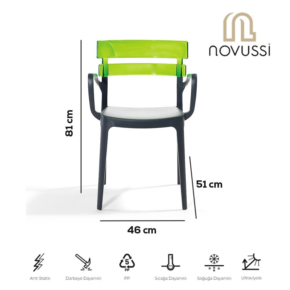 Alezy Carmen Masa Takımı 80x80 Masa + 4 Bermuda Siyah Ayaklı Koltuk Yeşil | ID6379