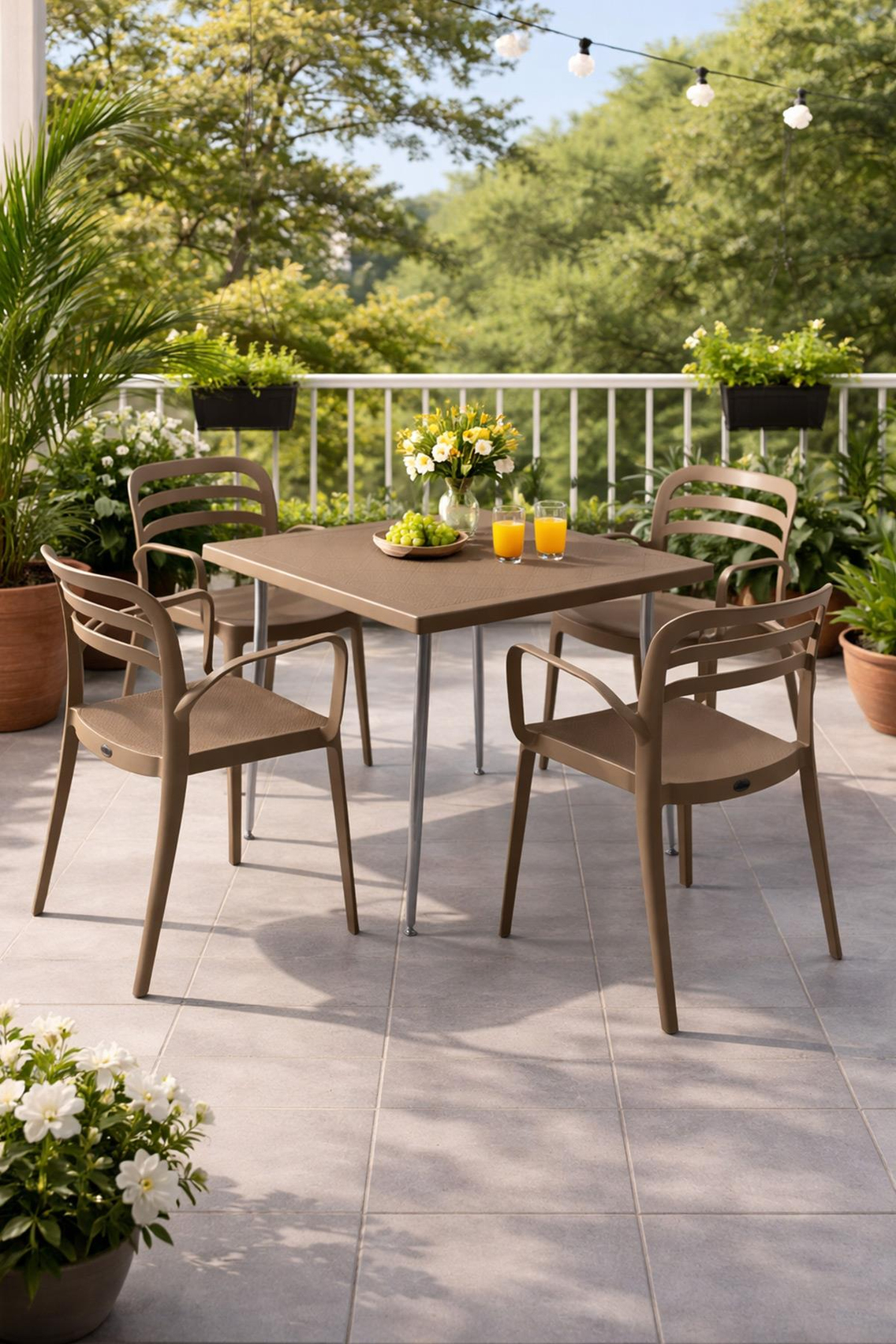 Alezy Carmen Masa Takımı 80x80 Masa + 4 Adet Aspendos Renkli Sandalye Cappucino | ID6397