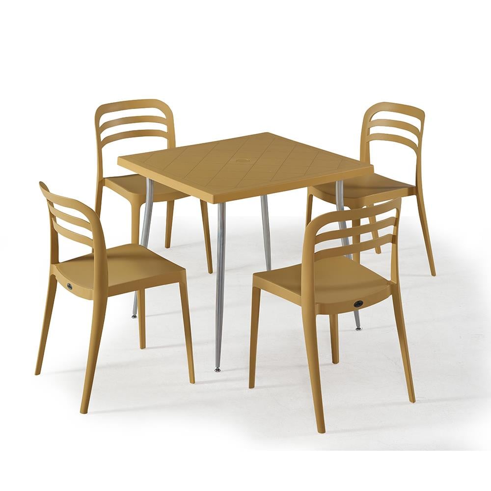 Alezy Carmen Masa Takımı 80x80 Masa + 4 Adet Aspen Renkli Sandalye Hardal | ID6391