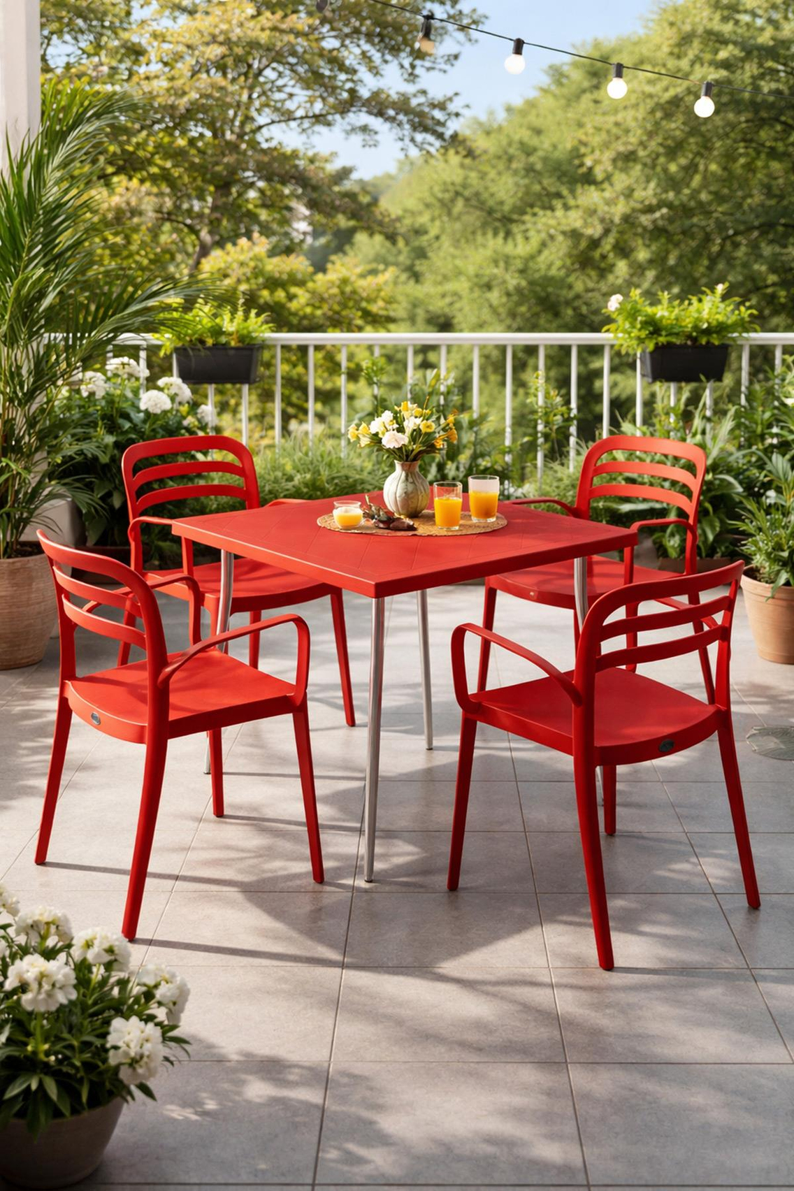 Alezy Carmen Masa Takımı 80x80 Masa + 4 Adet Aspendos Renkli Sandalye Kırmızı | ID6399