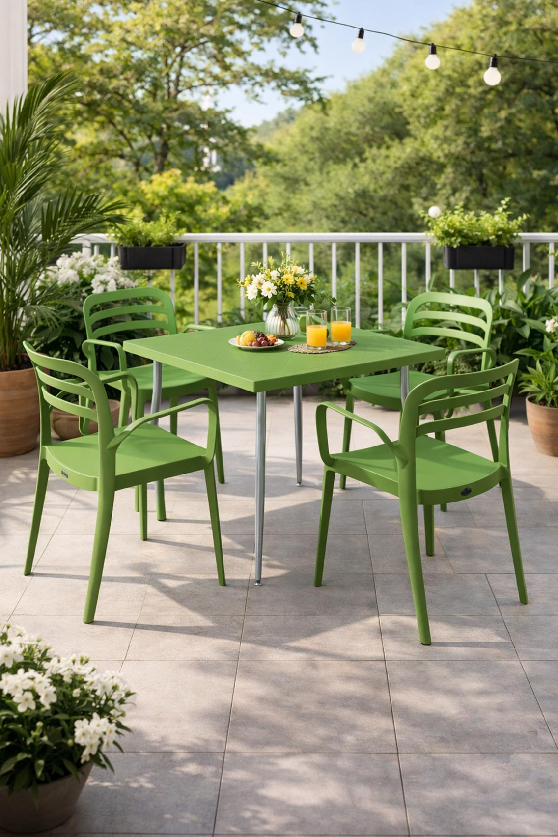 Alezy Carmen Masa Takımı 80x80 Masa + 4 Adet Aspendos Renkli Sandalye Yeşil | ID6401