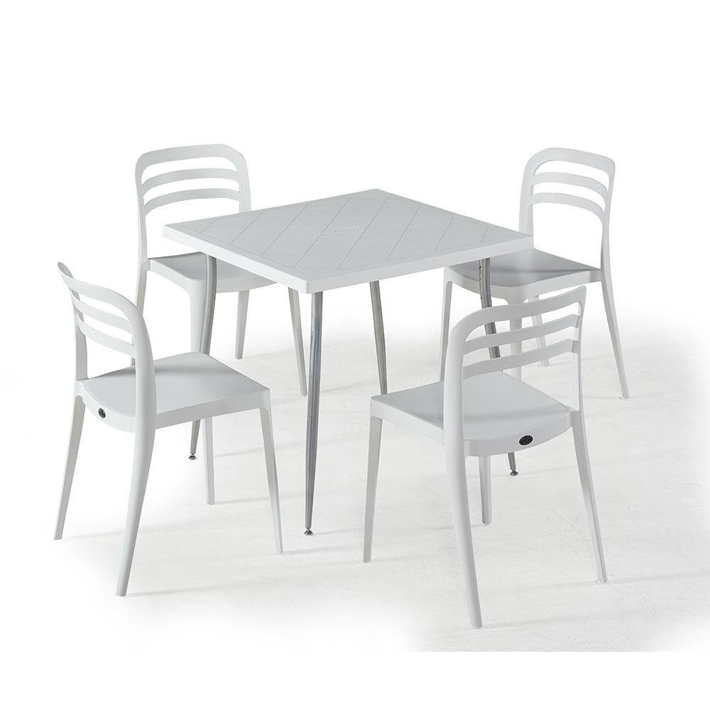 Alezy Carmen Masa Takımı 80x80 Masa + 4 Adet Aspen Renkli Sandalye Beyaz | ID6389