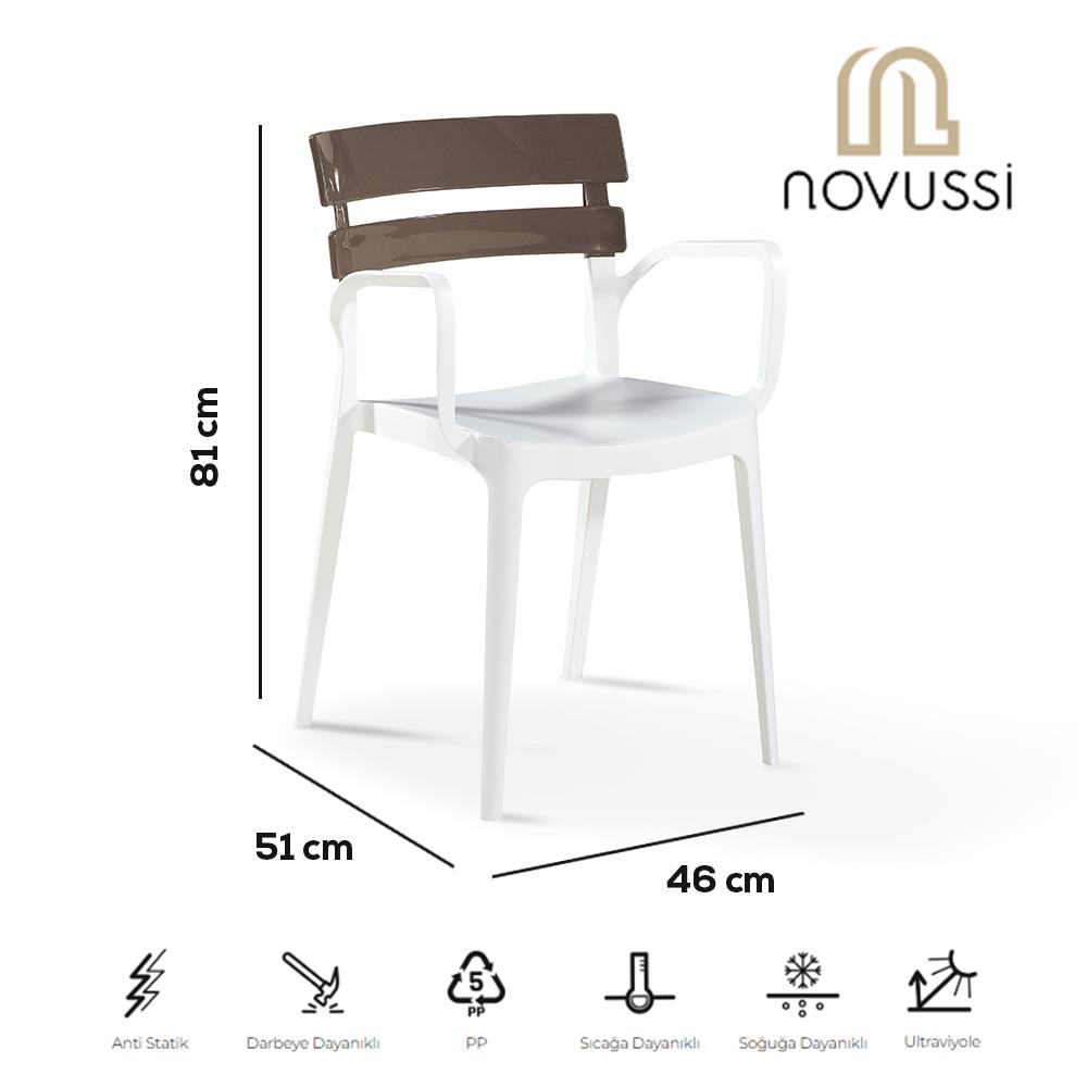 Alezy Carmen Masa Takımı 80x80 Masa + 4 Bermuda Beyaz Ayaklı Koltuk Cappucino | ID6373