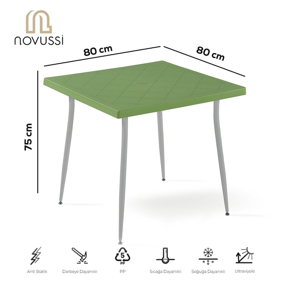 Alezy Carmen Masa Takımı 80x80 Masa + 4 Adet Aspen Renkli Sandalye Yeşil | ID6394