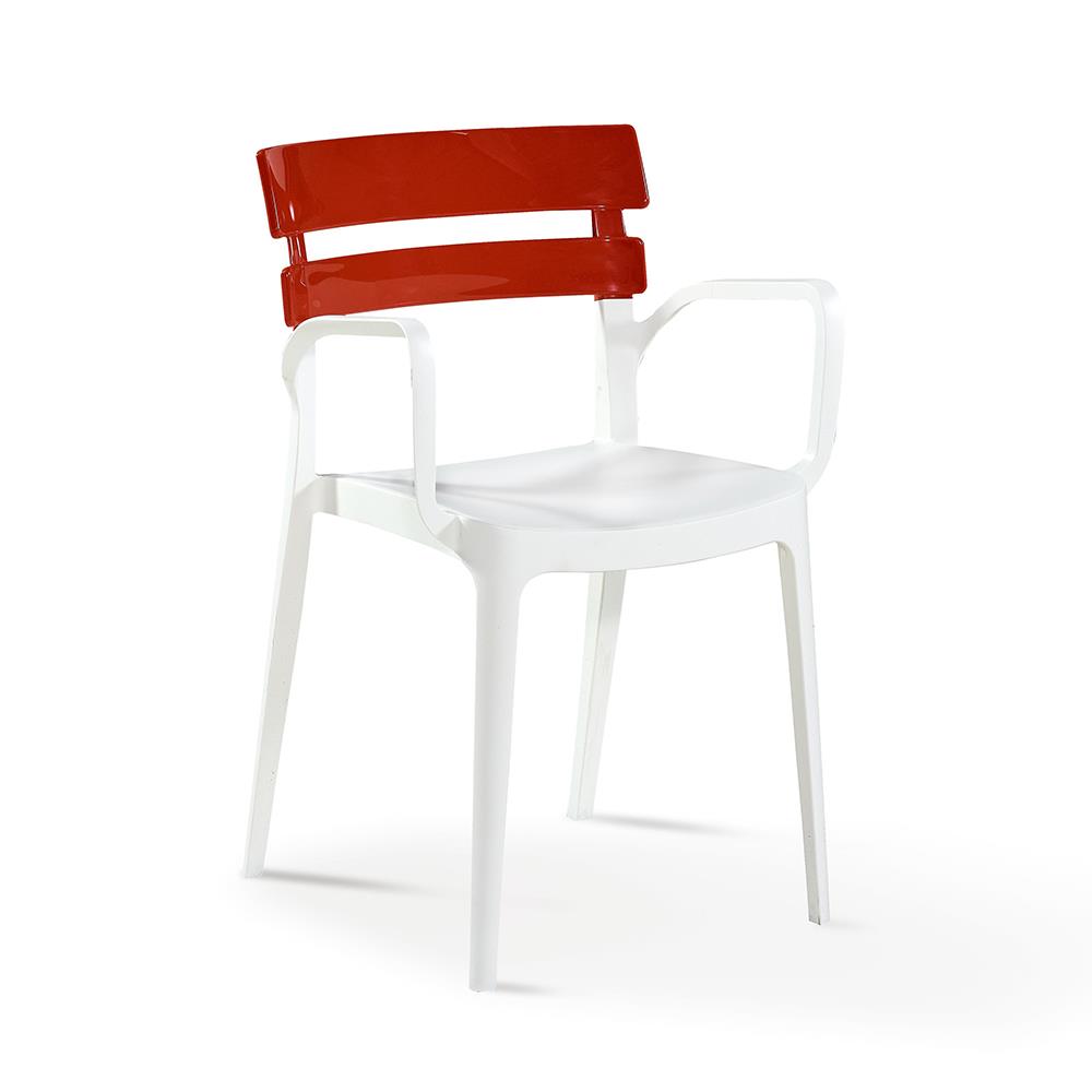 Alezy Carmen Masa Takımı 80x80 Masa + 4 Bermuda Beyaz Ayaklı Koltuk Kırmızı | ID6374