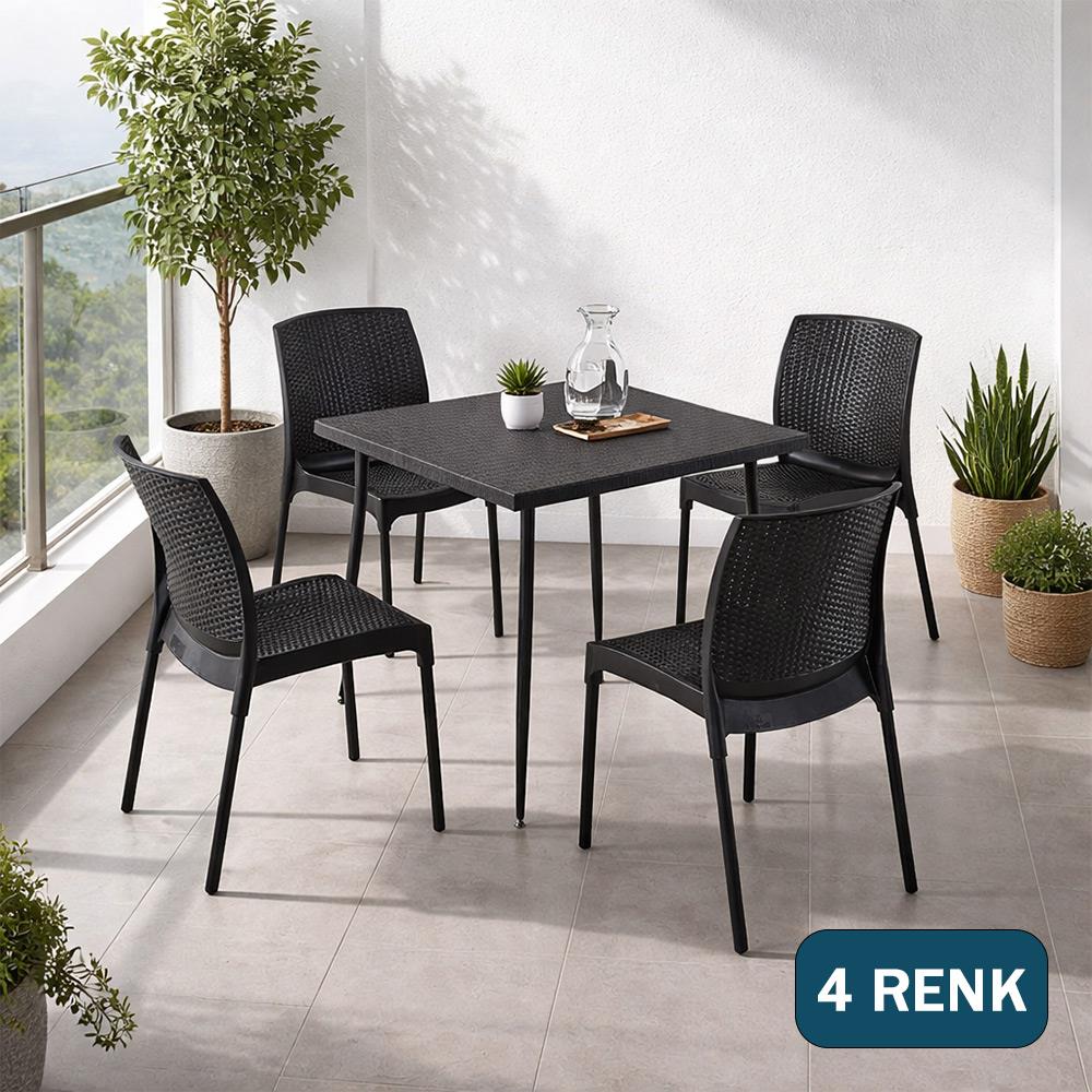 Alezy Carmen Rattan Masa Takımı 80x80 Masa + 4 Adet Rattan Sunny Sandalye | ID6409