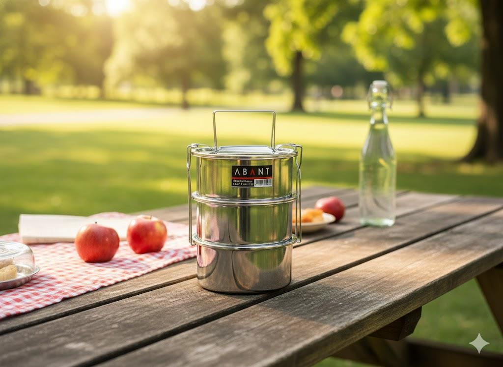 Alezy Çelik 3'lü Sefertası Yemek Taşıma Kabı - 14x7cm | ID2377