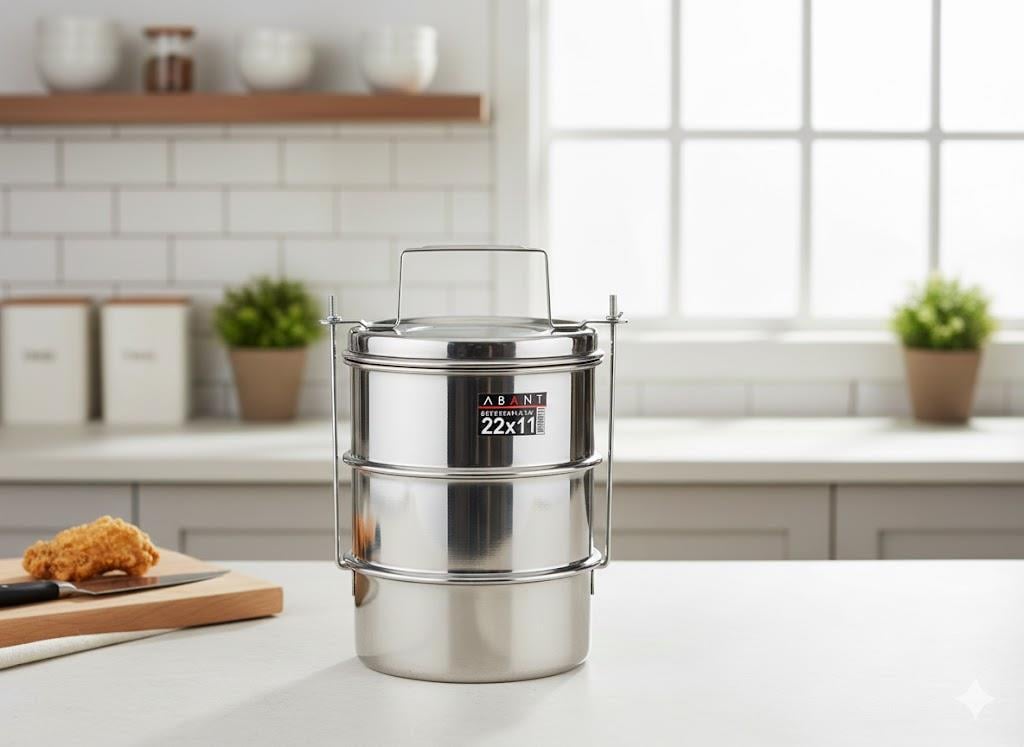 Alezy Çelik 3'lü Sefertası Yemek Taşıma Kabı - 22x11cm | ID2381