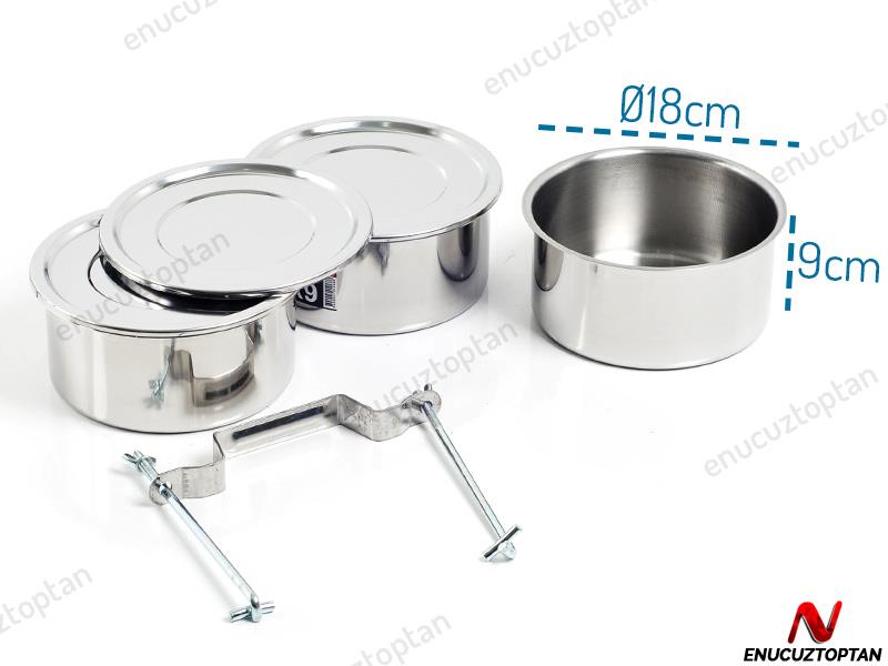 Alezy Çelik 3'lü Sefertası Yemek Taşıma Kabı - 18x9cm | ID2379