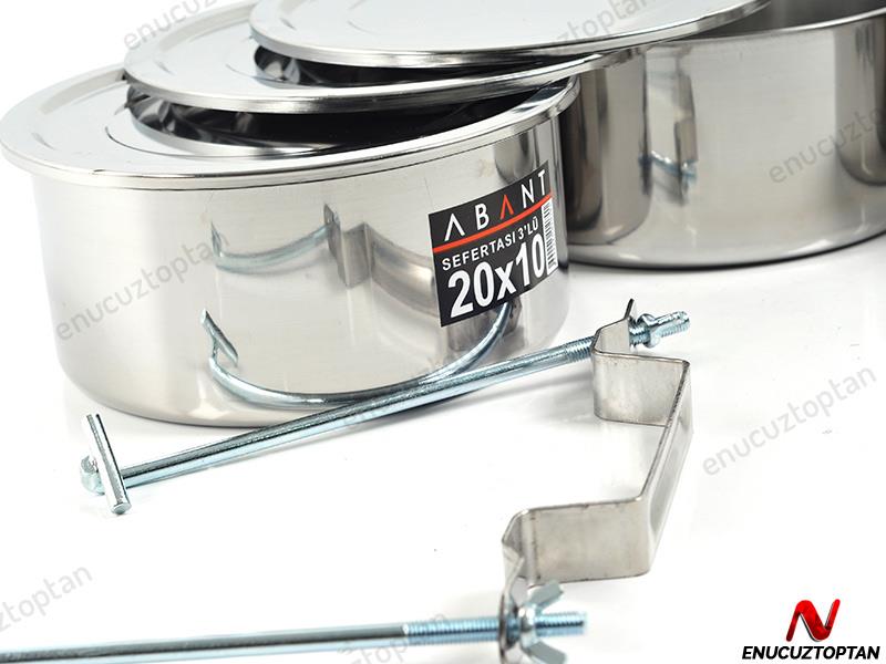 Alezy Çelik 3'lü Sefertası Yemek Taşıma Kabı - 20x10cm | ID2380