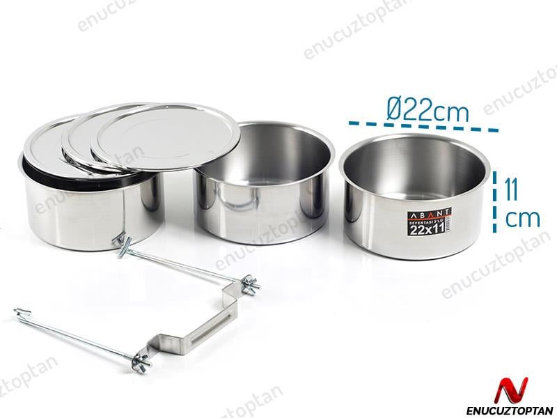 Alezy Çelik 3'lü Sefertası Yemek Taşıma Kabı - 22x11cm | ID2381