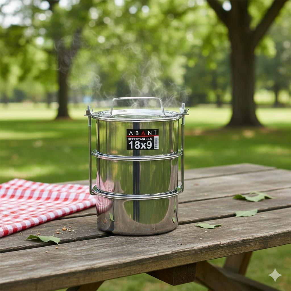 Alezy Çelik 3'lü Sefertası Yemek Taşıma Kabı - 18x9cm | ID2379