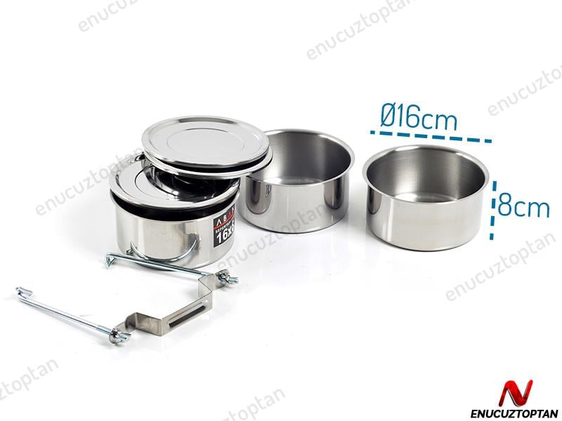 Alezy Çelik 3'lü Sefertası Yemek Taşıma Kabı - 16x8cm | ID2378