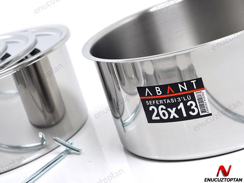 Alezy Çelik 3'lü Sefertası Yemek Taşıma Kabı - 26x13cm | ID2383
