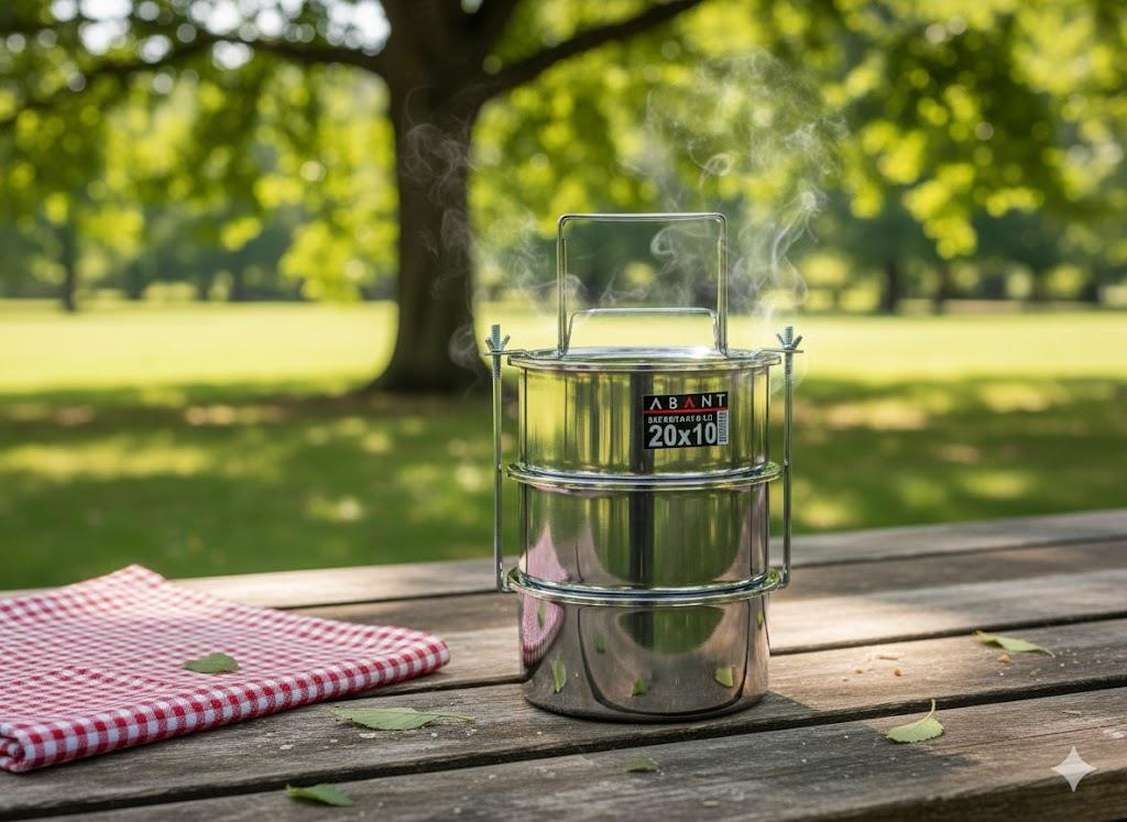 Alezy Çelik 3'lü Sefertası Yemek Taşıma Kabı - 20x10cm | ID2380