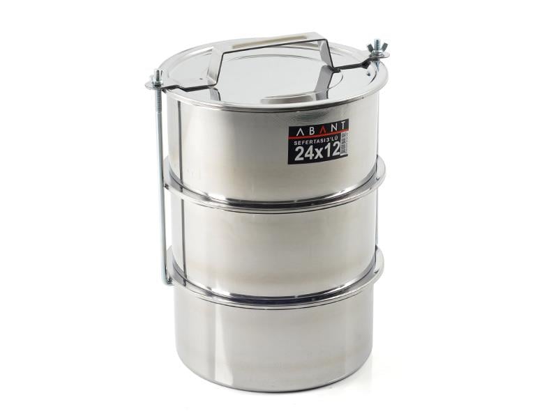 Alezy Çelik 3'lü Sefertası Yemek Taşıma Kabı - 24x12cm | ID2382