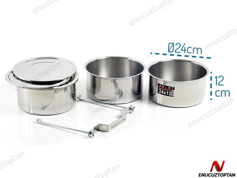 Alezy Çelik 3'lü Sefertası Yemek Taşıma Kabı - 24x12cm | ID2382