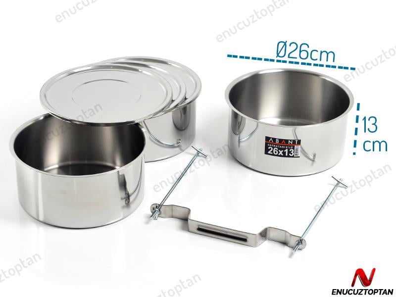 Alezy Çelik 3'lü Sefertası Yemek Taşıma Kabı - 26x13cm | ID2383