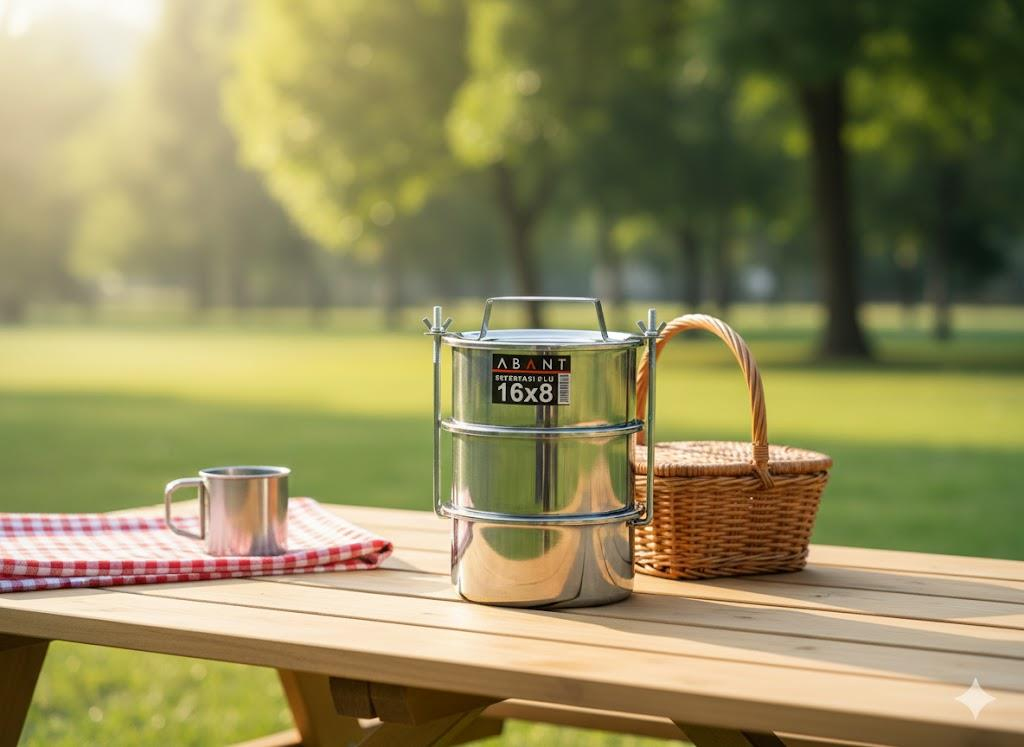 Alezy Çelik 3'lü Sefertası Yemek Taşıma Kabı - 16x8cm | ID2378