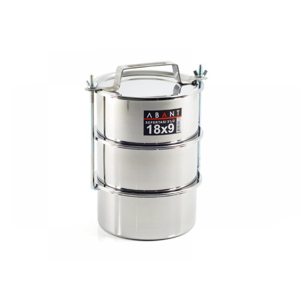 Alezy Çelik 3'lü Sefertası Yemek Taşıma Kabı - 18x9cm | ID2379