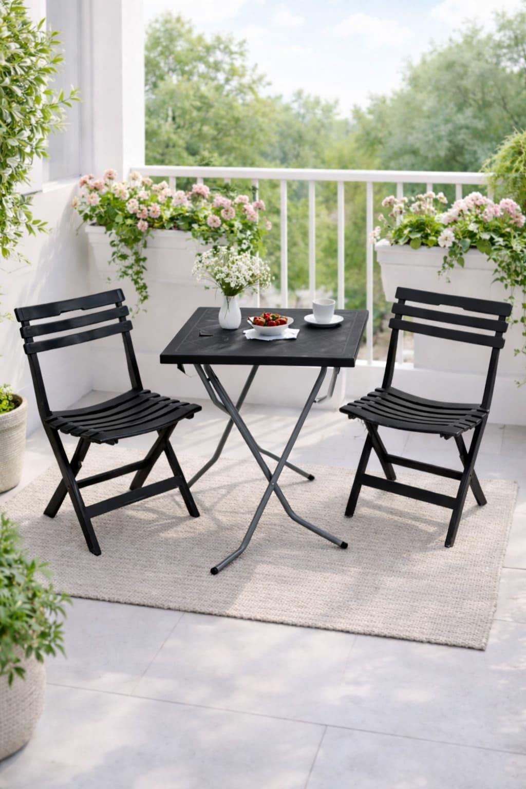 Alezy CRN Katlanabilir Plastik Masa Sandalye Takımı - Balkon, Bahçe ve Teras İçin Az Yer Kaplayan Set