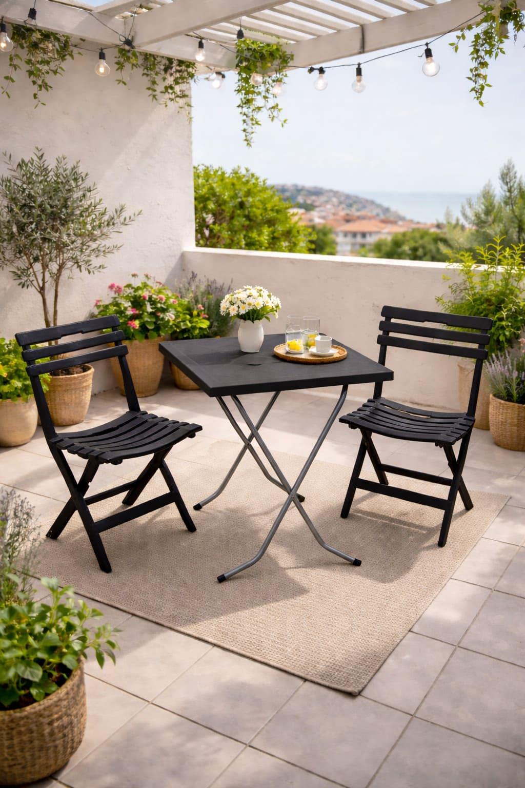 Alezy CRN Katlanabilir Plastik Masa Sandalye Takımı - Balkon, Bahçe ve Teras İçin Az Yer Kaplayan Set