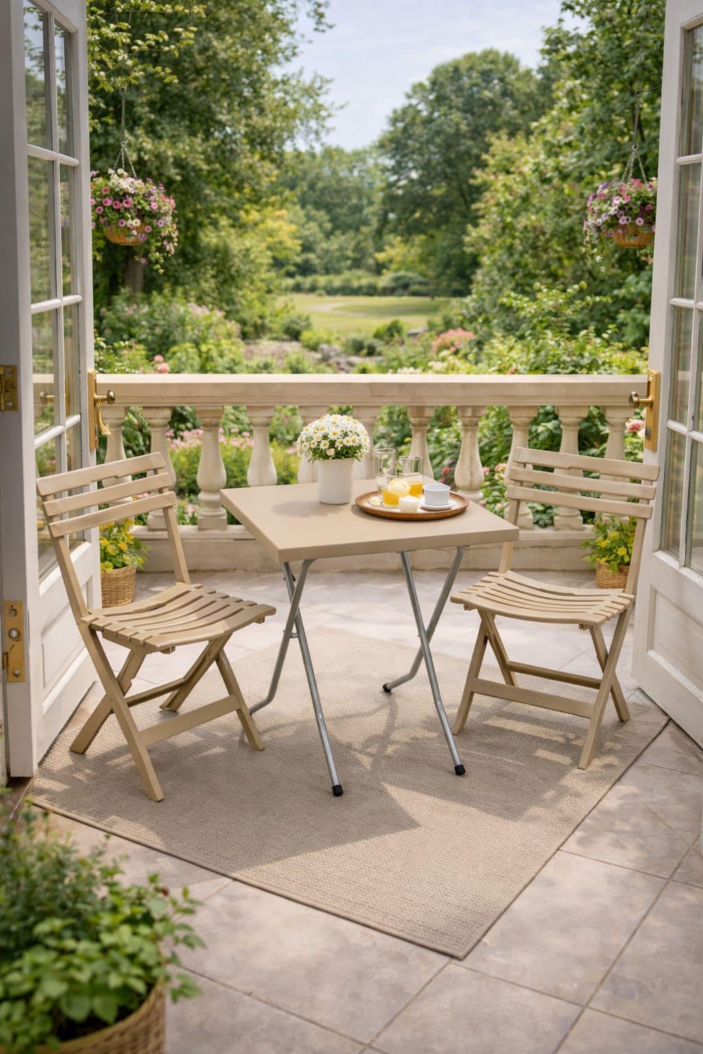 Alezy CRN Katlanabilir Plastik Masa Sandalye Takımı - Balkon, Bahçe ve Teras İçin Az Yer Kaplayan Set