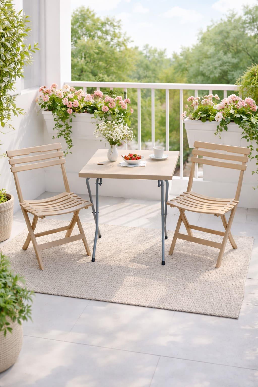 Alezy CRN Katlanabilir Plastik Masa Sandalye Takımı - Balkon, Bahçe ve Teras İçin Az Yer Kaplayan Set