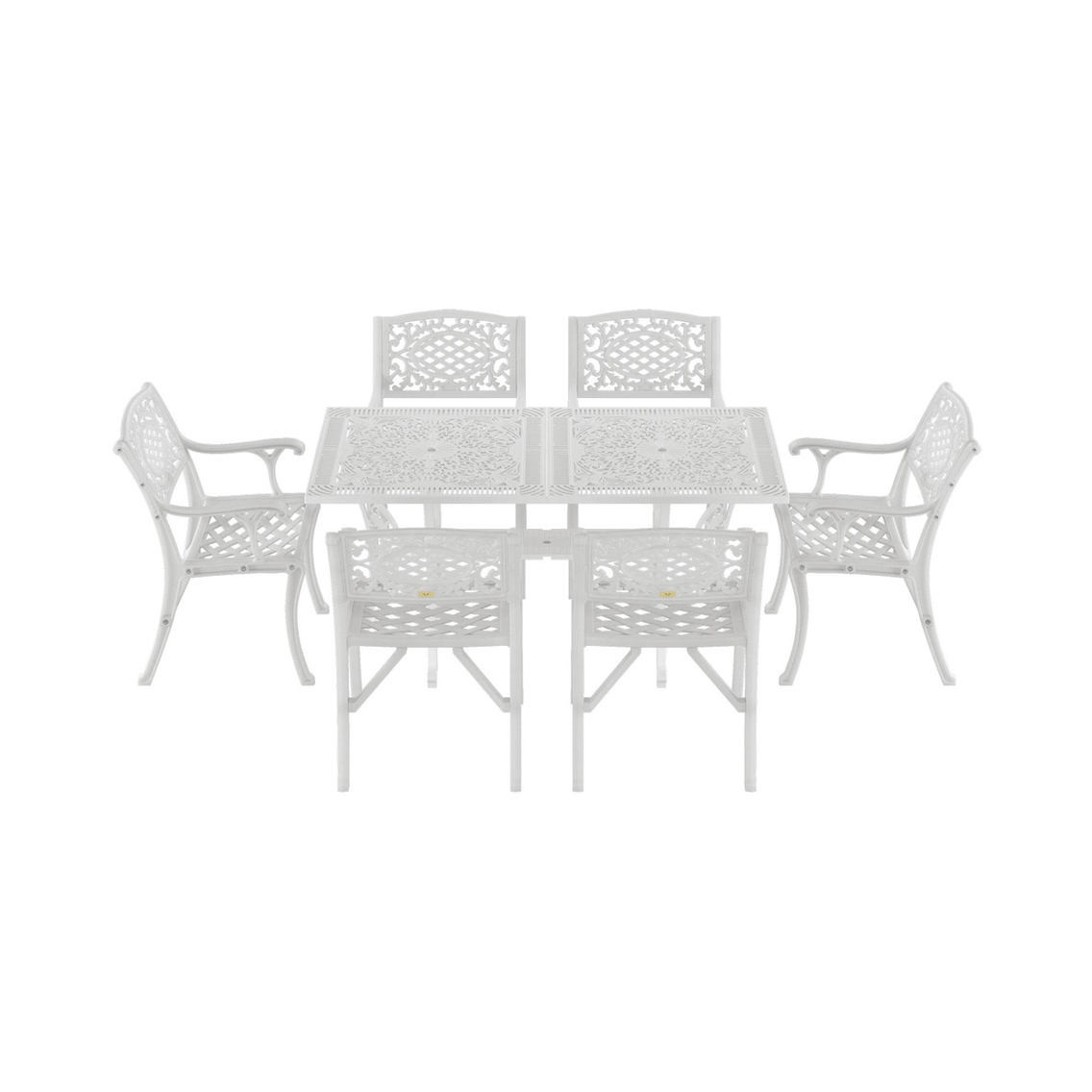 Alezy Cunda Masa Takımı 75x150cm Dikdörtgen Masa 6 Adet Cunda Koltuk Ferforje Görünümlü Set