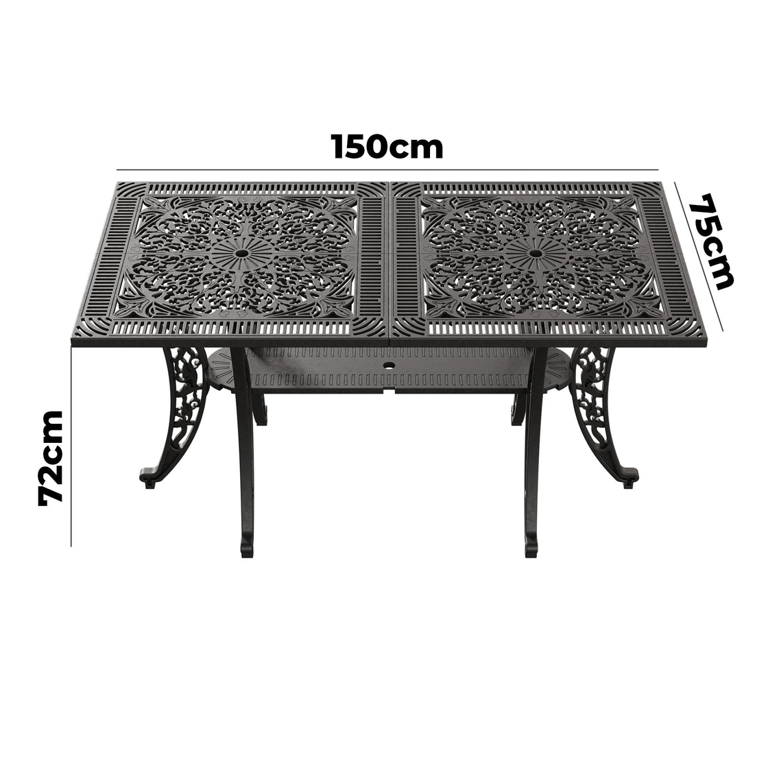 Alezy Cunda Masa Takımı 75x150cm Dikdörtgen Masa 6 Adet Cunda Koltuk Ferforje Görünümlü Set