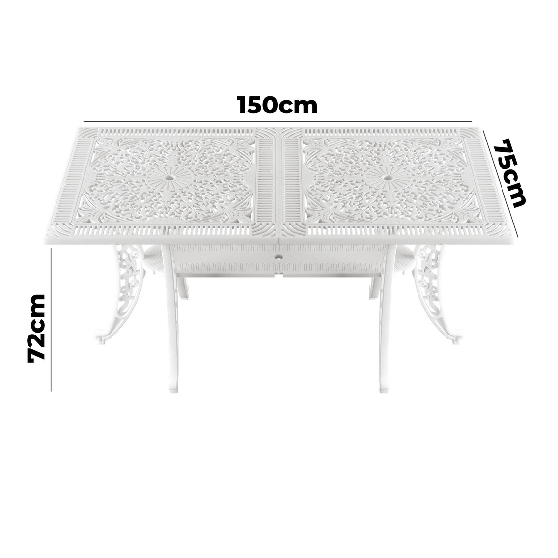 Alezy Cunda Masa Takımı 75x150cm Dikdörtgen Masa 6 Adet Cunda Koltuk Ferforje Görünümlü Set