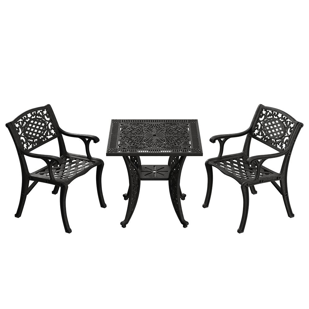 Alezy Cunda Masa Takımı 75x75cm Kare Masa 2 Adet Cunda Koltuk Ferforje Görünümlü Set