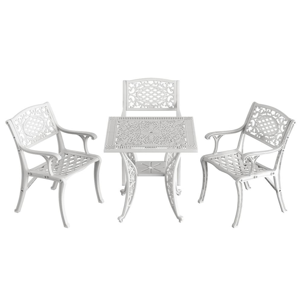 Alezy Cunda Masa Takımı 75x75cm Kare Masa 3 Adet Cunda Koltuk Ferforje Görünümlü Set