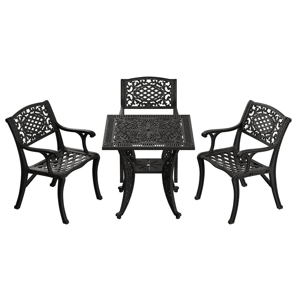 Alezy Cunda Masa Takımı 75x75cm Kare Masa 3 Adet Cunda Koltuk Ferforje Görünümlü Set