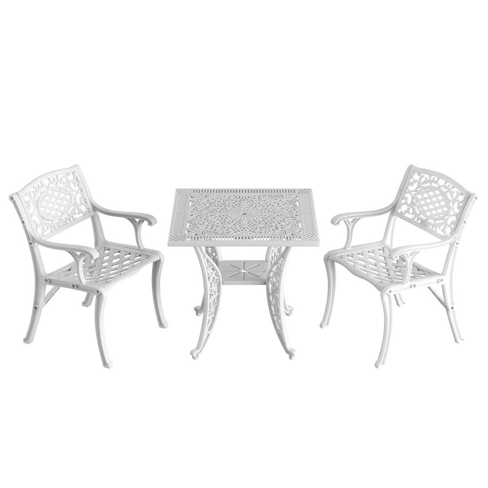 Alezy Cunda Masa Takımı 75x75cm Kare Masa 2 Adet Cunda Koltuk Ferforje Görünümlü Set