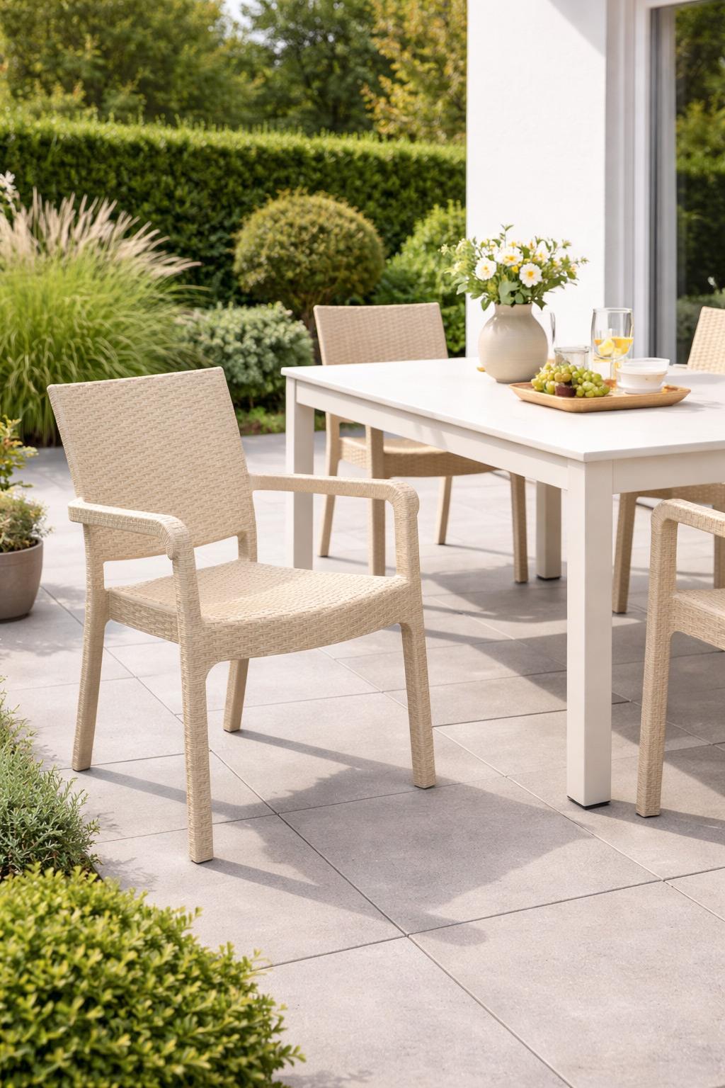 Alezy HK730 Troya Eko Rattan Desenli Koltuk Capuccino