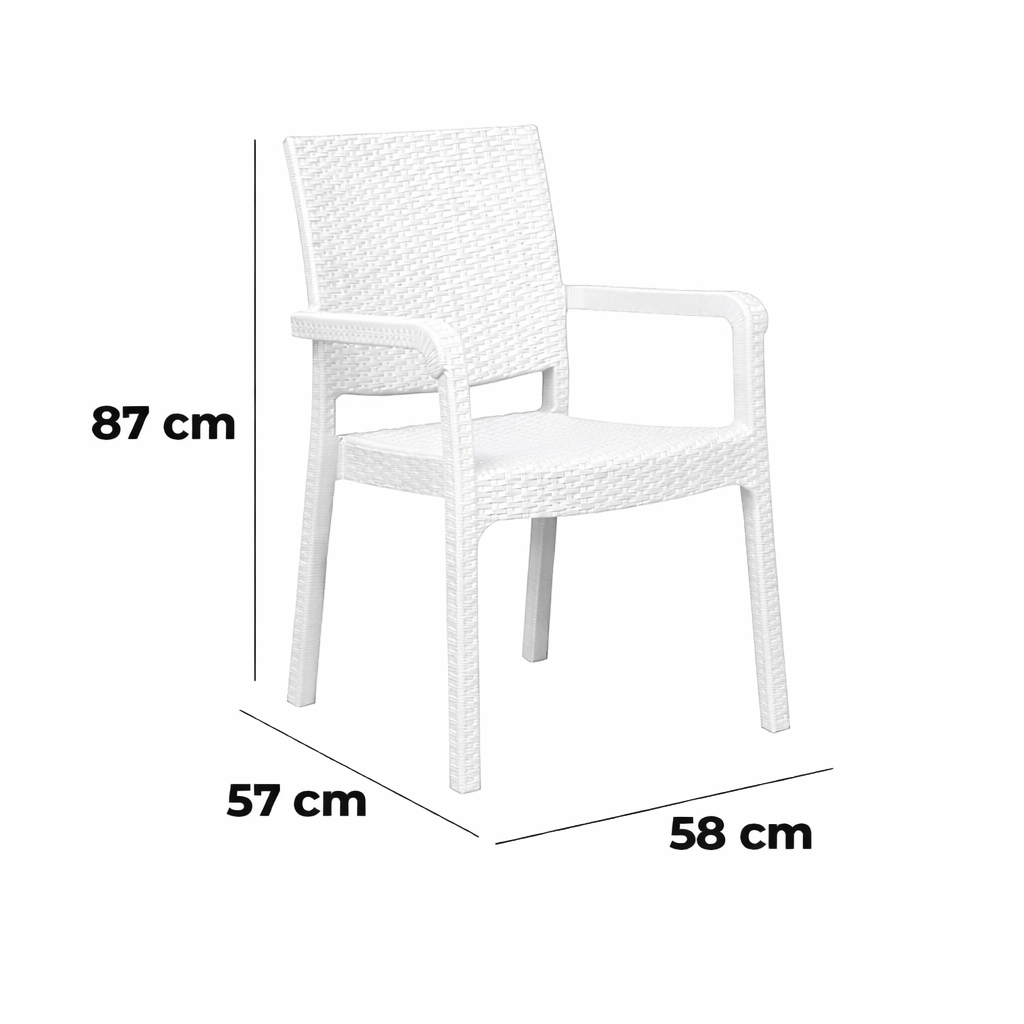 Alezy HK730 Troya Eko Rattan Desenli Koltuk Beyaz