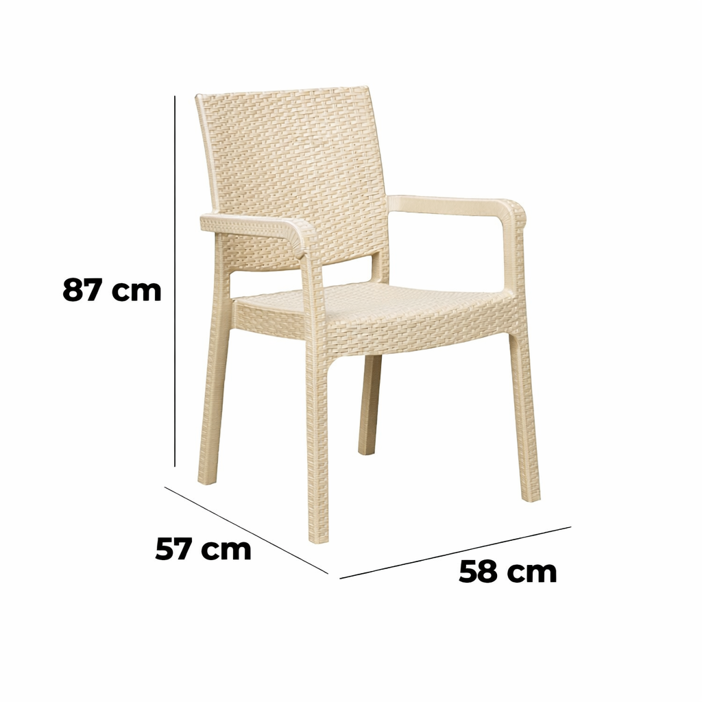 Alezy HK730 Troya Eko Rattan Desenli Koltuk Capuccino