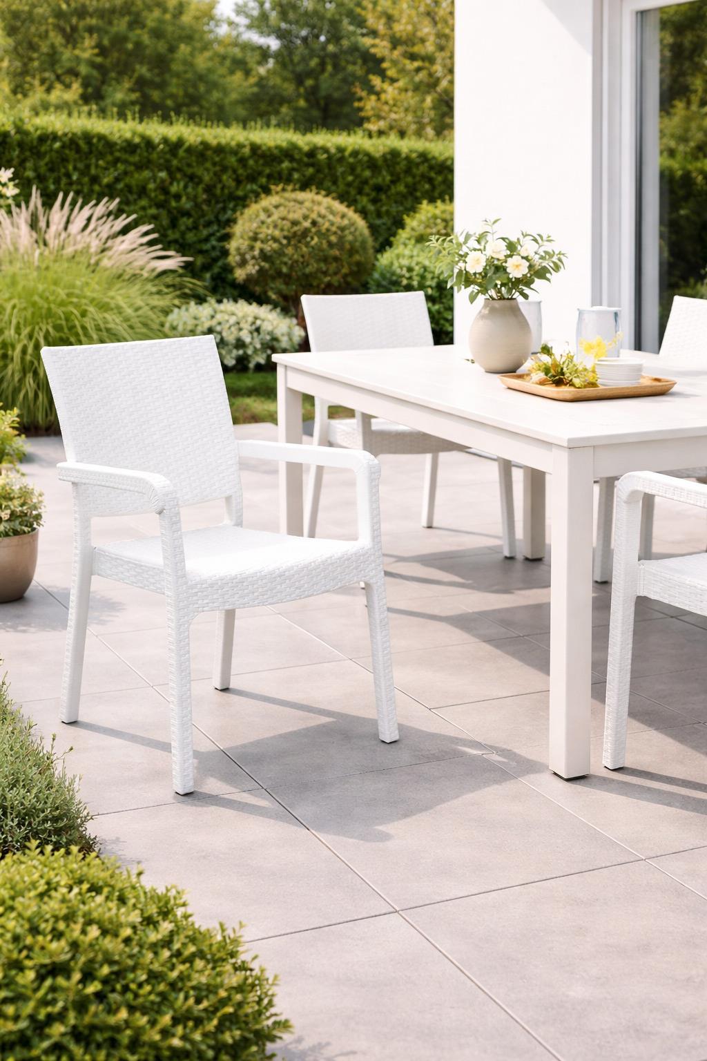 Alezy HK730 Troya Eko Rattan Desenli Koltuk Beyaz