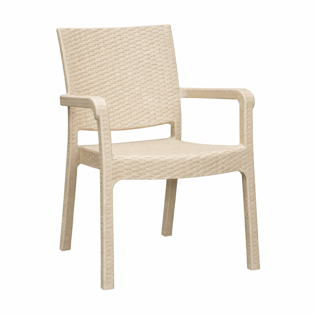 Alezy HK730 Troya Eko Rattan Desenli Koltuk Capuccino