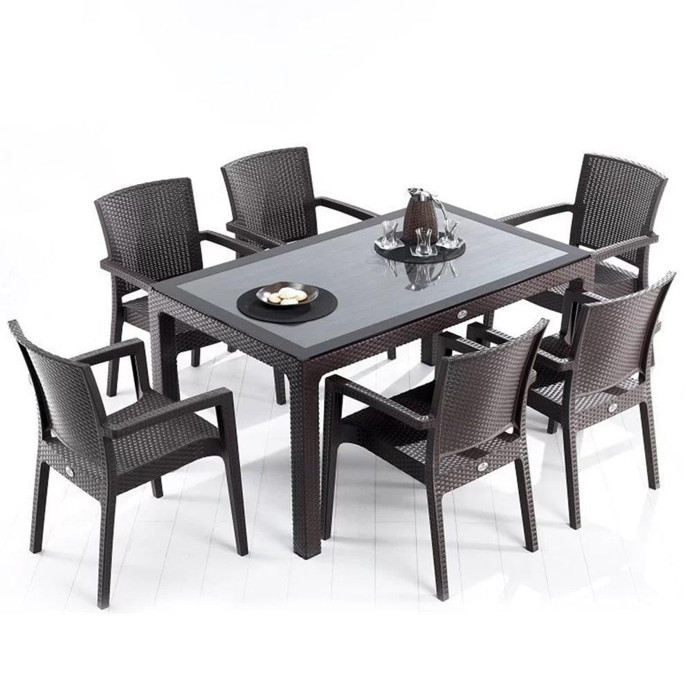 Alezy Holiday Eko Masa Takımı 90x150 Camlı Masa + 6 Adet | ID6019