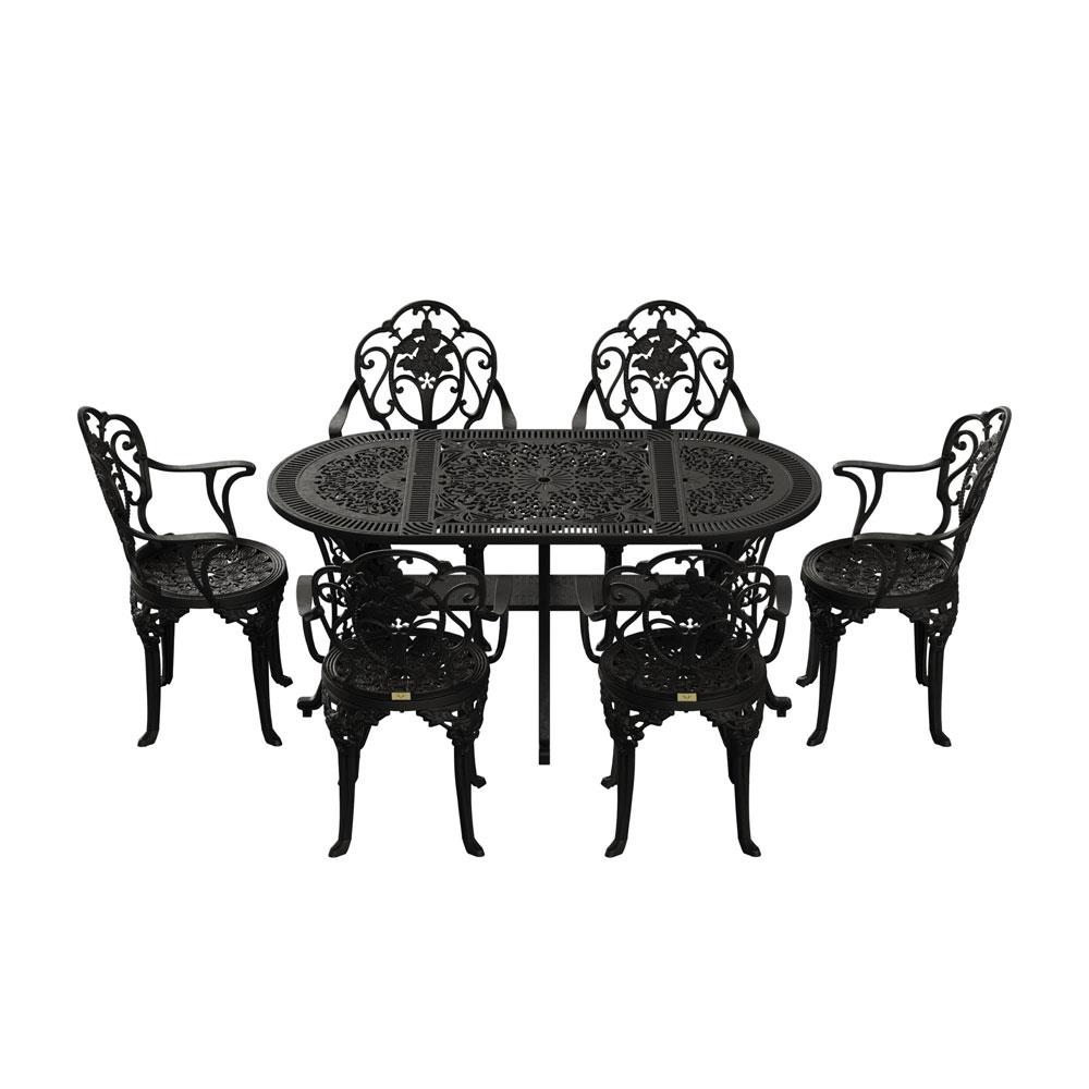 Alezy Isparta Masa Takımı 75x150 cm Oval Masa 6 Adet Isparta Koltuk Ferforje Görünümlü Set