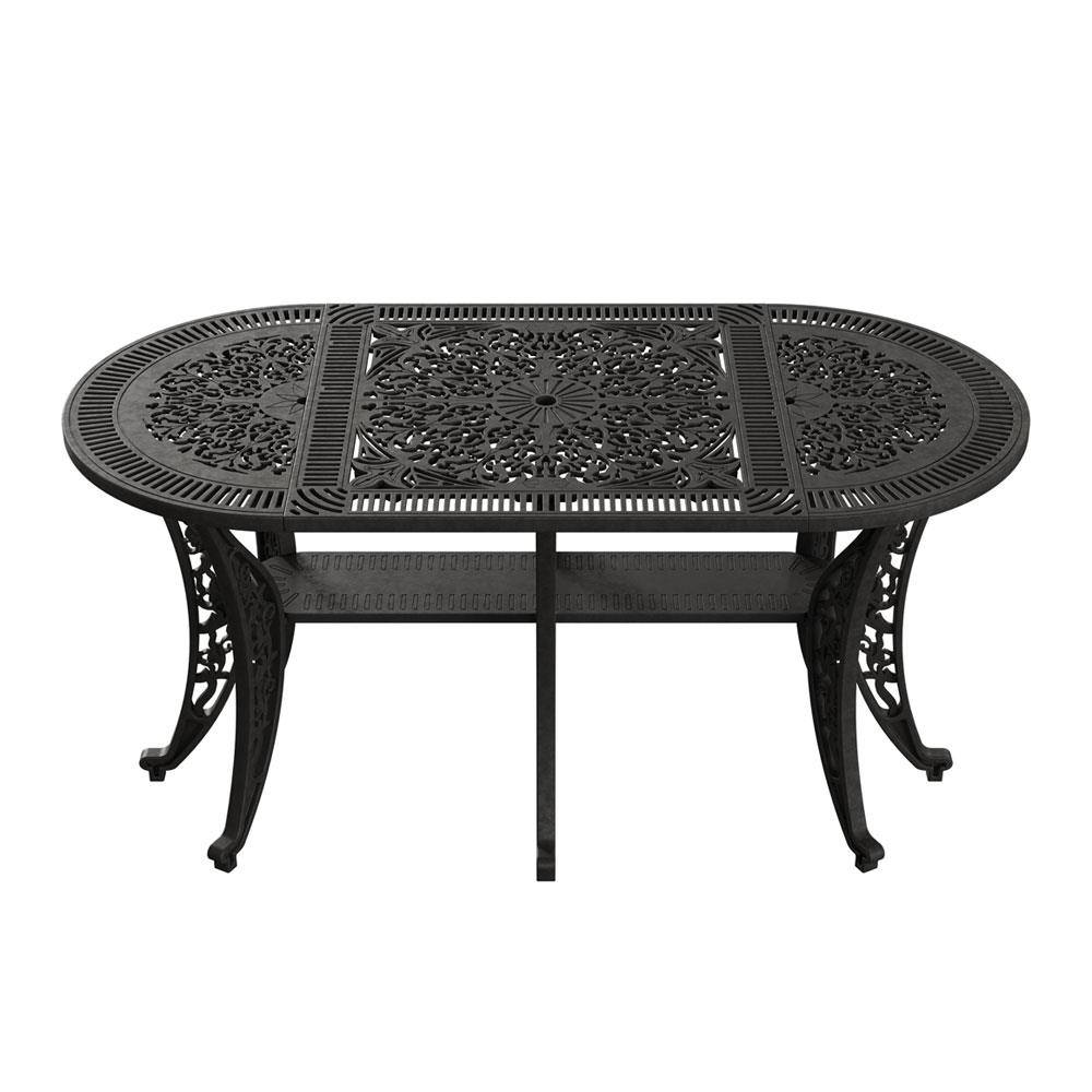 Alezy Isparta Masa Takımı 75x150 cm Oval Masa 6 Adet Isparta Koltuk Ferforje Görünümlü Set